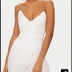White Tux Detail Bandeau Thong Bodysuit